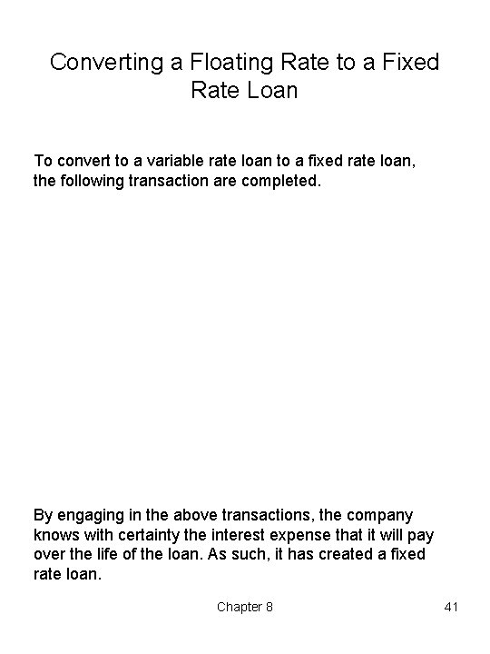 Converting a Floating Rate to a Fixed Rate Loan To convert to a variable