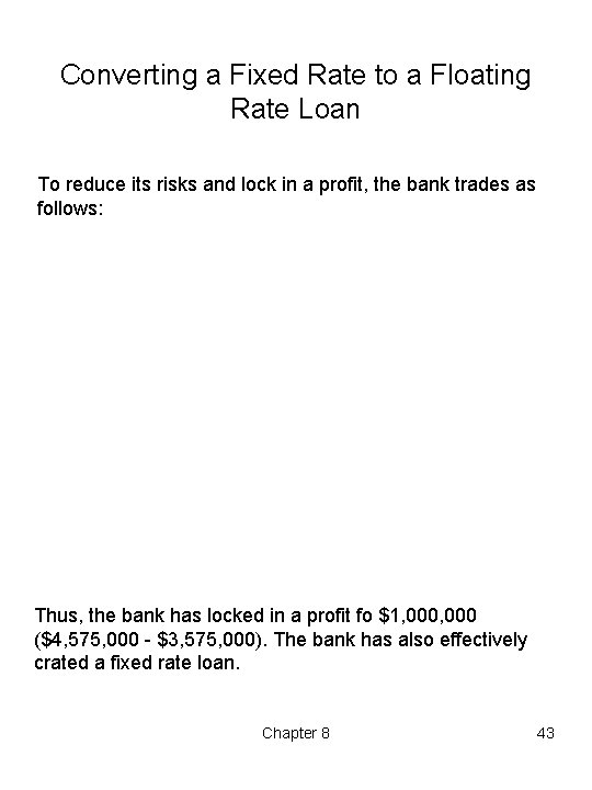 Converting a Fixed Rate to a Floating Rate Loan To reduce its risks and