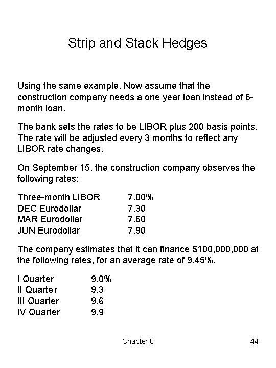 Strip and Stack Hedges Using the same example. Now assume that the construction company