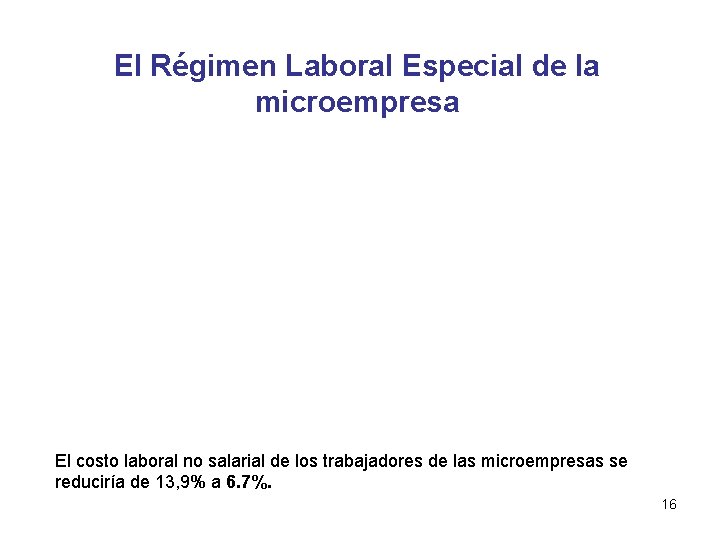 El Régimen Laboral Especial de la microempresa El costo laboral no salarial de los El Régimen Laboral Especial de la microempresa El costo laboral no salarial de los