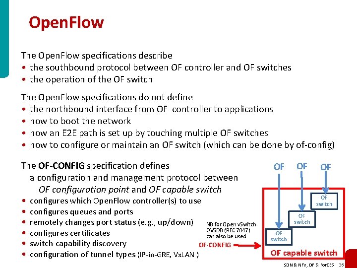 Open. Flow The Open. Flow specifications describe • the southbound protocol between OF controller