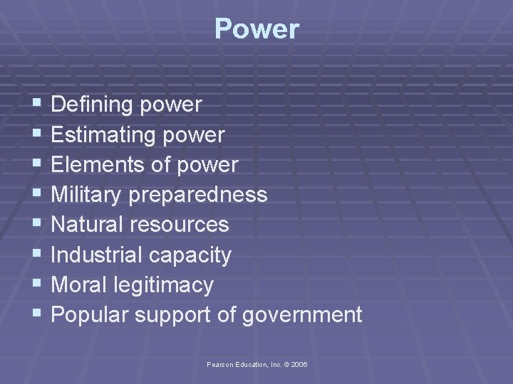Power § Defining power § Estimating power § Elements of power § Military preparedness