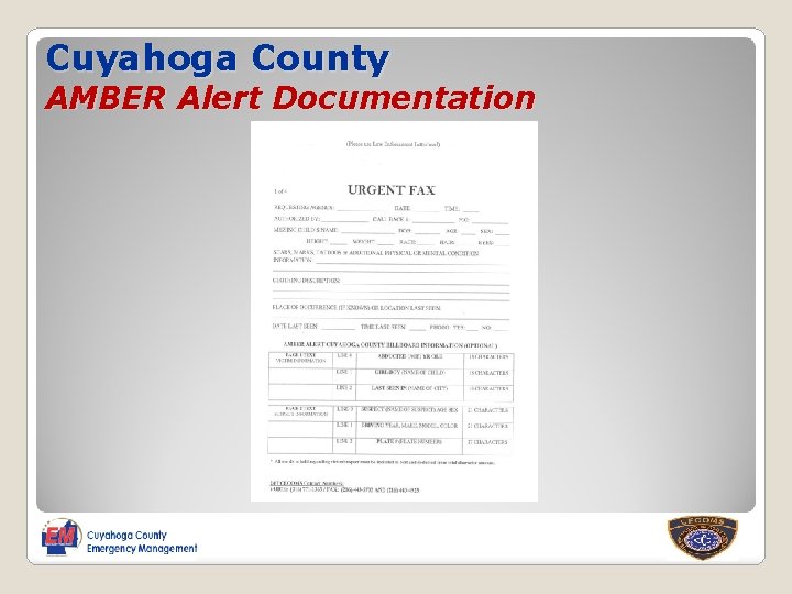 Cuyahoga County AMBER Alert Documentation 