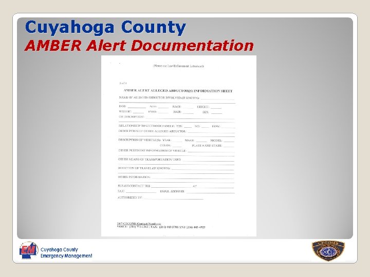 Cuyahoga County AMBER Alert Documentation 