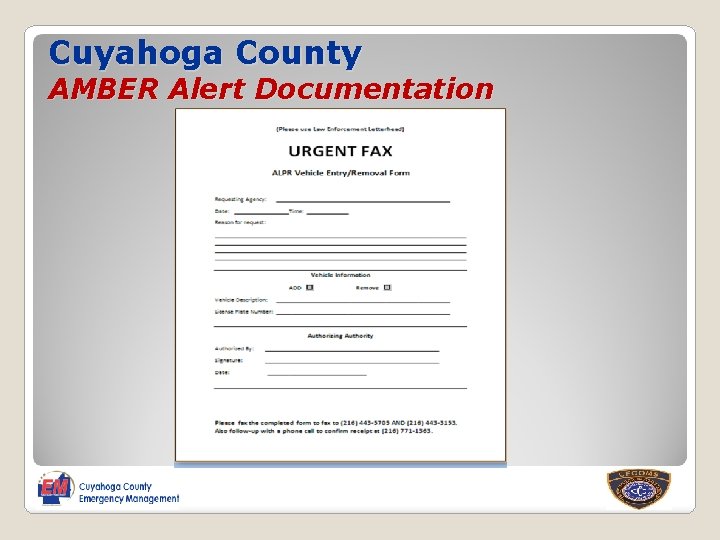 Cuyahoga County AMBER Alert Documentation 