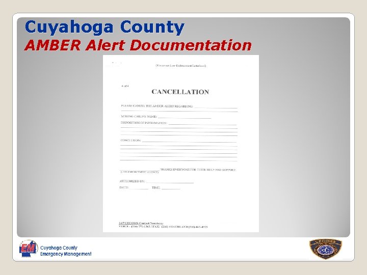 Cuyahoga County AMBER Alert Documentation 