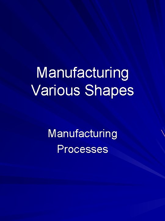 Manufacturing Various Shapes Manufacturing Processes 