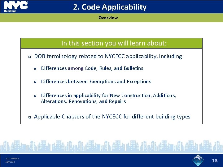 2. Code Applicability Overview In this section you will learn about: q DOB terminology