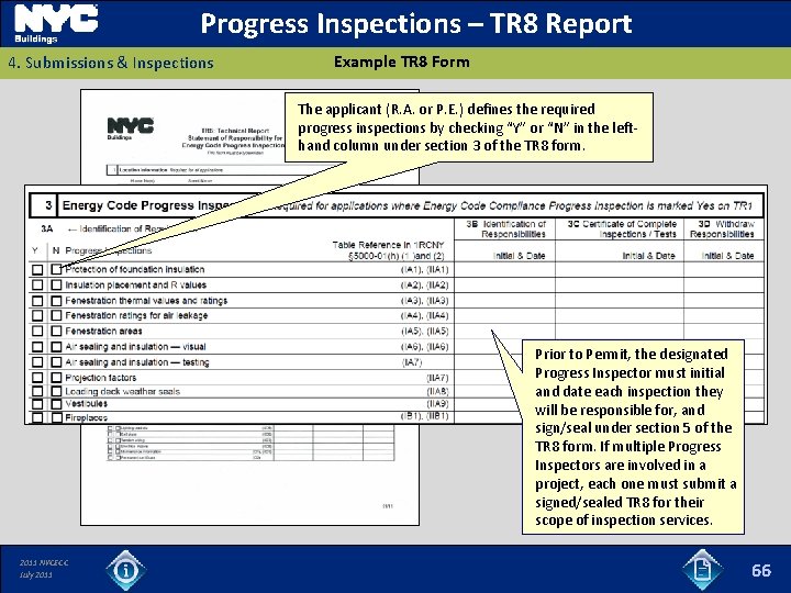 Progress Inspections – TR 8 Report 4. Submissions & Inspections Example TR 8 Form
