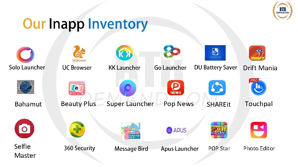 Drift Mania Bahamut Selfie Master Beauty Plus Super Launcher Pop News SHAREit Touchpal POP