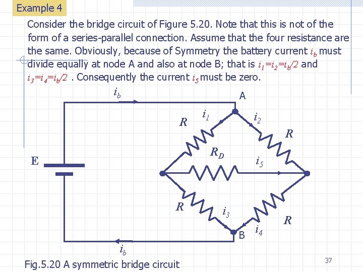 Example 4 Consider the bridge circuit of Figure 5. 20. Note that this is
