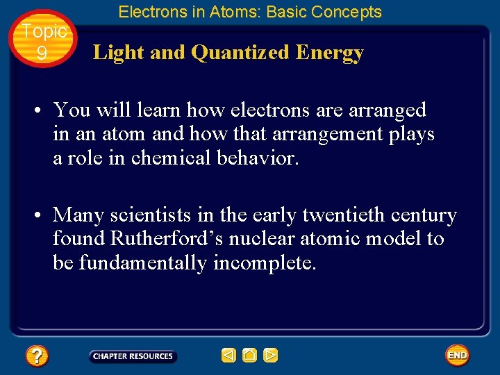 Topic 9 Electrons in Atoms: Basic Concepts Light and Quantized Energy • You will