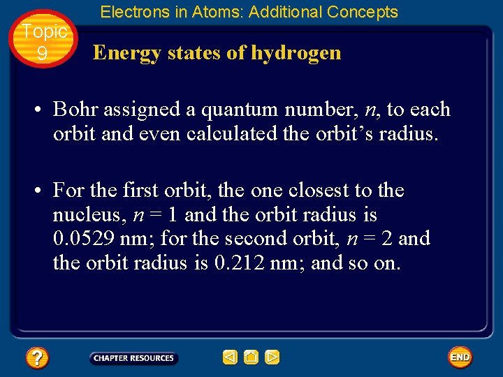 Topic 9 Electrons in Atoms: Additional Concepts Energy states of hydrogen • Bohr assigned