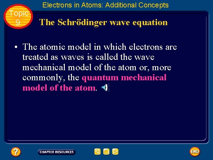 Topic 9 Electrons in Atoms: Additional Concepts The Schrödinger wave equation • The atomic