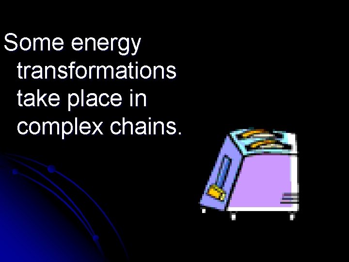 Some energy transformations take place in complex chains. 