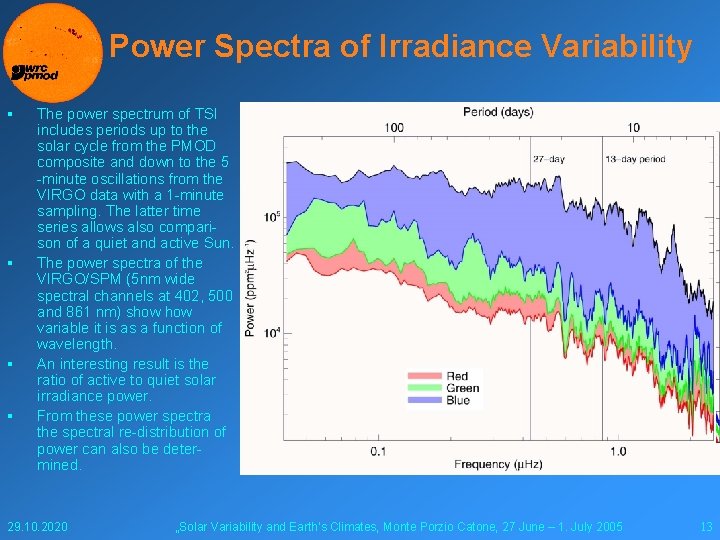 Power Spectra of Irradiance Variability § § The power spectrum of TSI includes periods