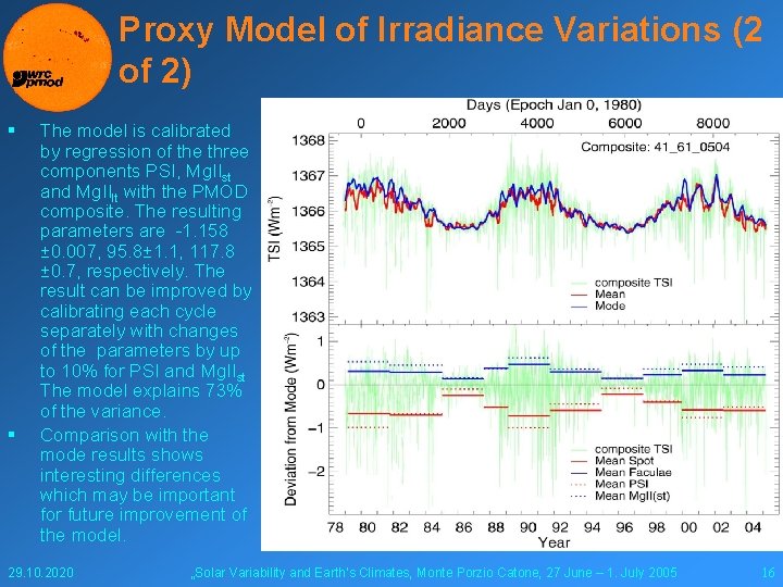 Proxy Model of Irradiance Variations (2 of 2) § § The model is calibrated