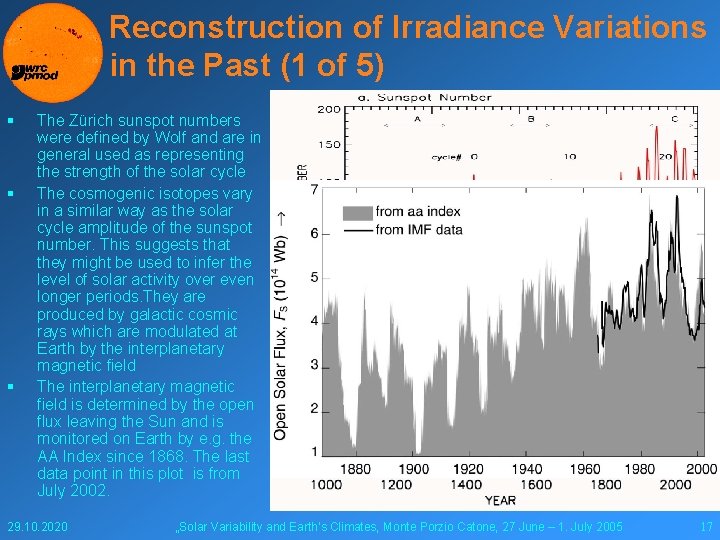 Reconstruction of Irradiance Variations in the Past (1 of 5) § § § The