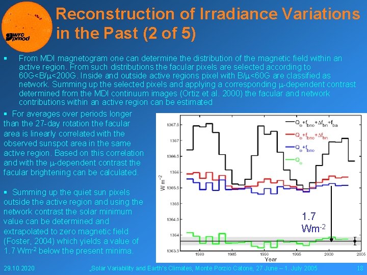 Reconstruction of Irradiance Variations in the Past (2 of 5) § From MDI magnetogram