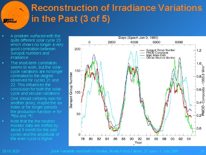 Reconstruction of Irradiance Variations in the Past (3 of 5) § § A problem