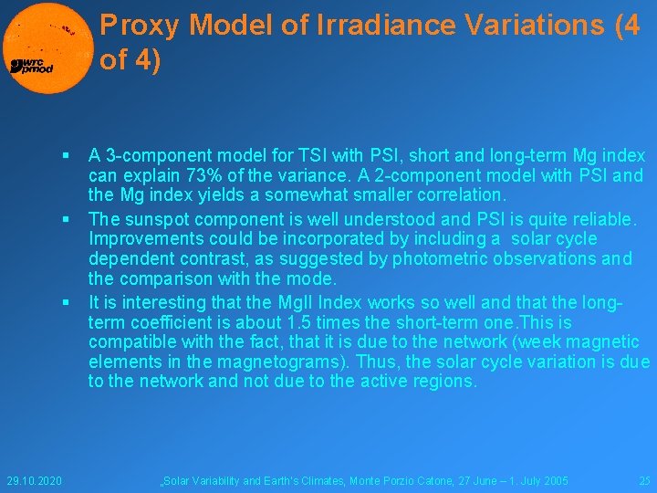 Proxy Model of Irradiance Variations (4 of 4) § § § 29. 10. 2020