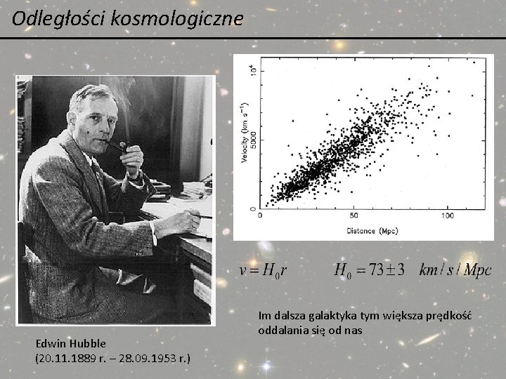 Odległości kosmologiczne Edwin Hubble (20. 11. 1889 r. – 28. 09. 1953 r. ) Odległości kosmologiczne Edwin Hubble (20. 11. 1889 r. – 28. 09. 1953 r. )