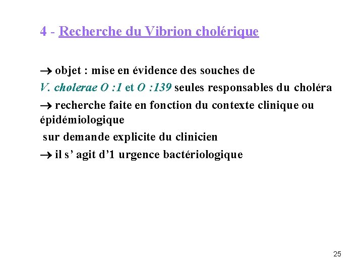 4 - Recherche du Vibrion cholérique objet : mise en évidence des souches de