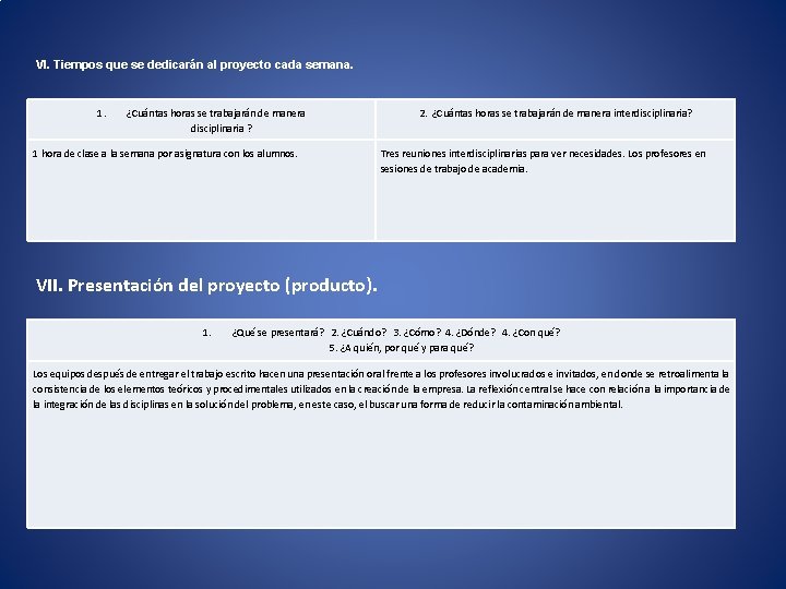 VI. Tiempos que se dedicarán al proyecto cada semana. 1. ¿Cuántas horas se trabajarán