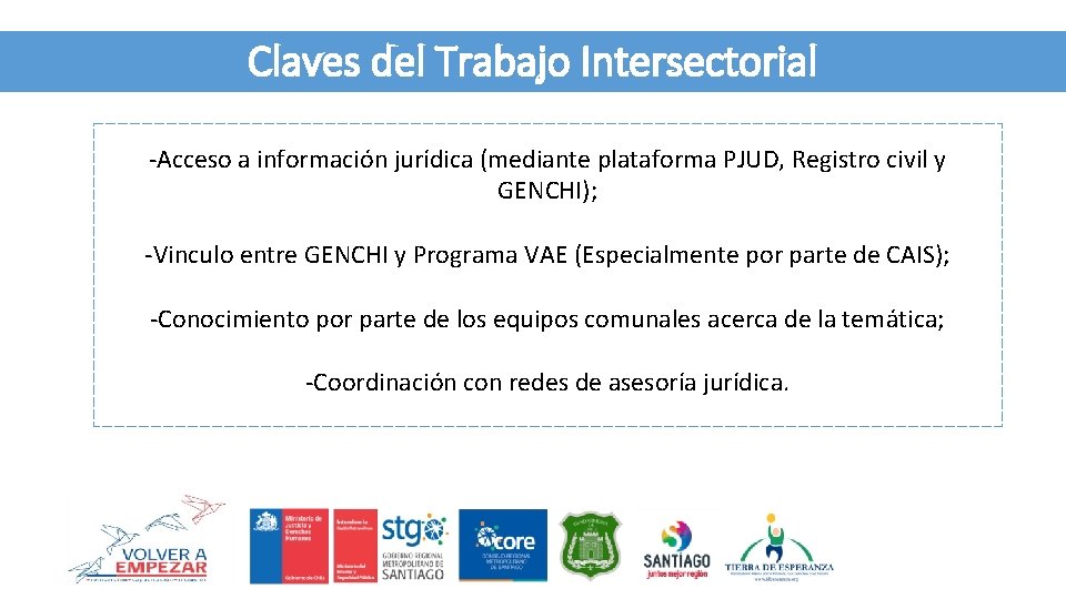 Claves del Trabajo Intersectorial -Acceso a información jurídica (mediante plataforma PJUD, Registro civil y