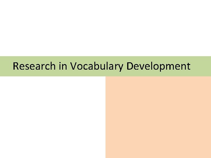 Research in Vocabulary Development Research in Vocabulary Development
