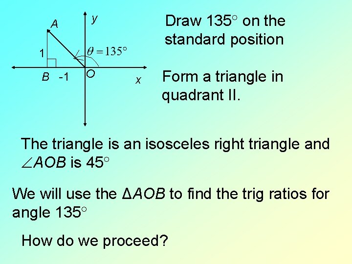 A y Draw 135 on the standard position 1 B -1 O x Form A y Draw 135 on the standard position 1 B -1 O x Form