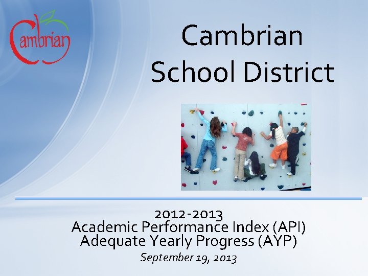 Cambrian School District 2012 -2013 Academic Performance Index (API) Adequate Yearly Progress (AYP) September