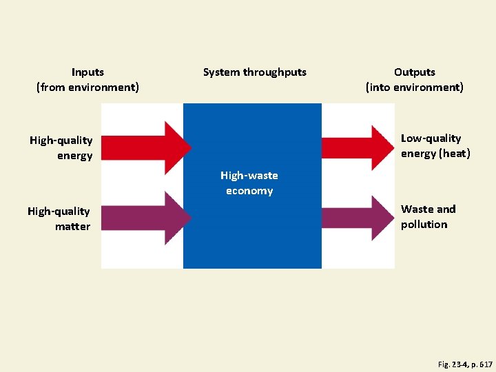 Inputs (from environment) System throughputs Outputs (into environment) Low-quality energy (heat) High-quality energy High-waste