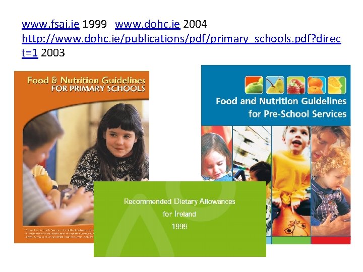 www. fsai. ie 1999 www. dohc. ie 2004 http: //www. dohc. ie/publications/pdf/primary_schools. pdf? direc