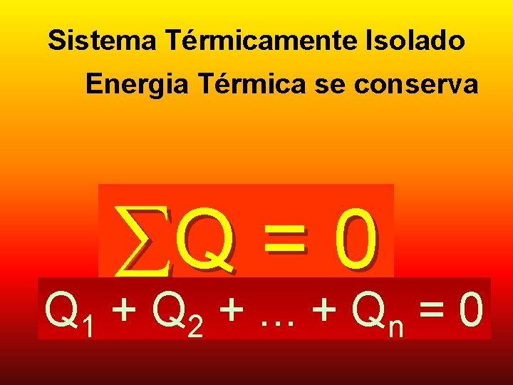 Sistema Térmicamente Isolado Energia Térmica se conserva Q = 0 Q 1 + Q