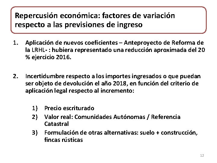 Repercusión económica: factores de variación respecto a las previsiones de ingreso 1. Aplicación de