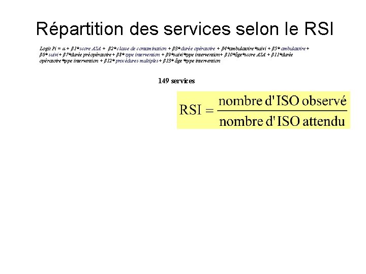 Répartition des services selon le RSI Logit Pi = α + β 1* score