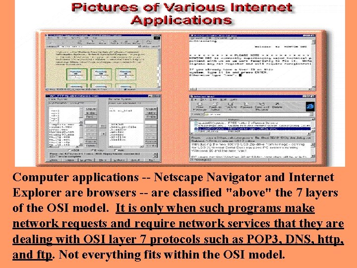 Computer applications -- Netscape Navigator and Internet Explorer are browsers -- are classified "above"