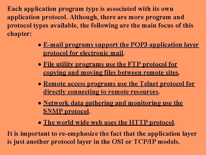 Each application program type is associated with its own application protocol. Although, there are