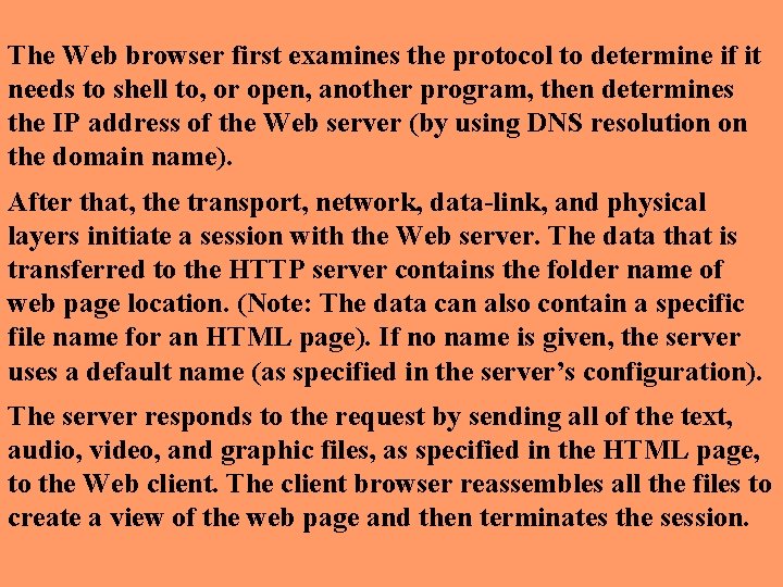 The Web browser first examines the protocol to determine if it needs to shell
