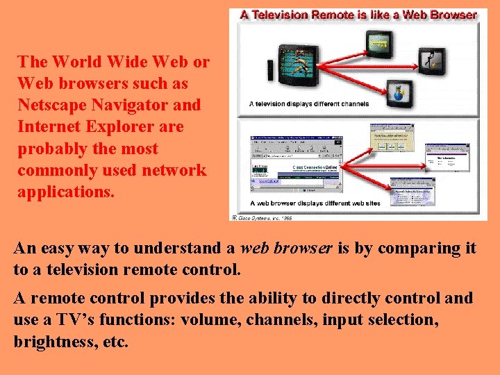 The World Wide Web or Web browsers such as Netscape Navigator and Internet Explorer