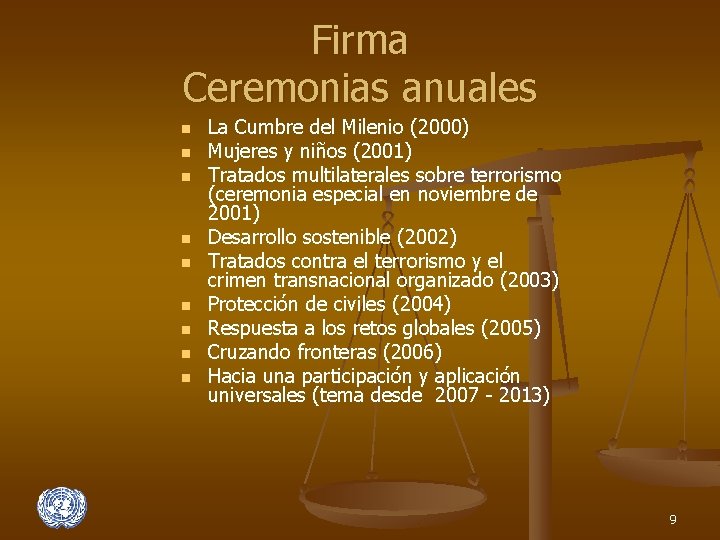 Firma Ceremonias anuales n n n n n La Cumbre del Milenio (2000) Mujeres