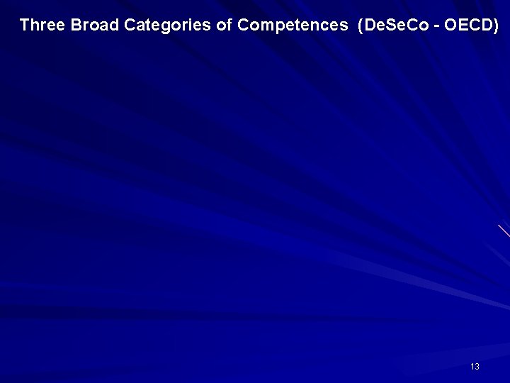 Three Broad Categories of Competences (De. Se. Co - OECD) 13 Three Broad Categories of Competences (De. Se. Co - OECD) 13