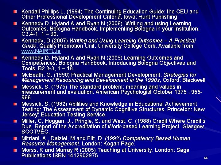 Kendall Phillips L. (1994) The Continuing Education Guide: the CEU and Other Professional Development Kendall Phillips L. (1994) The Continuing Education Guide: the CEU and Other Professional Development