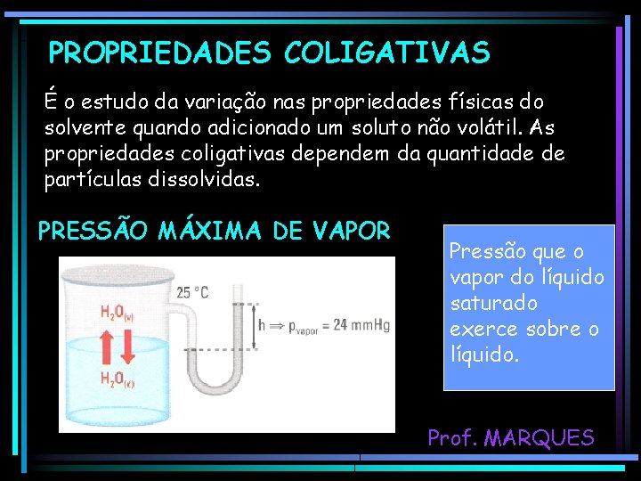 PROPRIEDADES COLIGATIVAS É o estudo da variação nas propriedades físicas do solvente quando adicionado