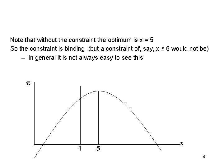 Note that without the constraint the optimum is x = 5 So the constraint