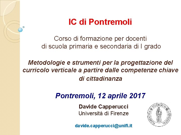 IC di Pontremoli Corso di formazione per docenti di scuola primaria e secondaria di