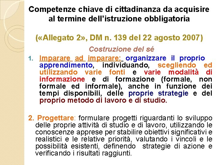 Competenze chiave di cittadinanza da acquisire al termine dell’istruzione obbligatoria ( «Allegato 2» ,