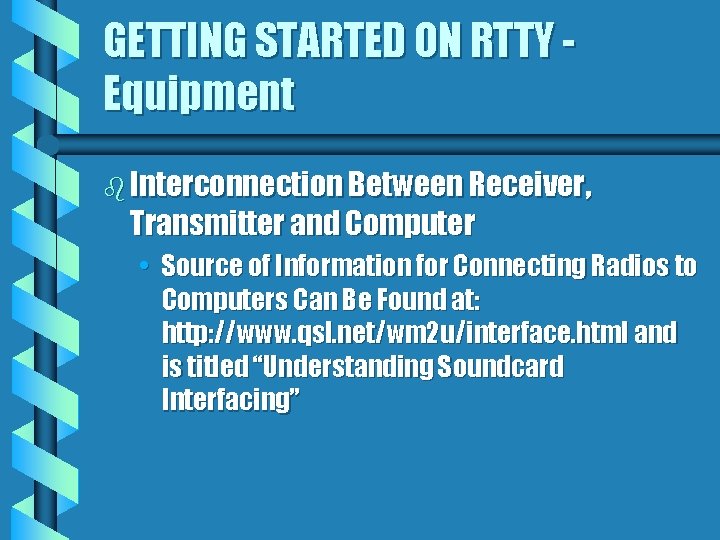 GETTING STARTED ON RTTY Equipment b Interconnection Between Receiver, Transmitter and Computer • Source