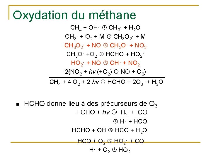 Oxydation du méthane CH 4 + OH· CH 3· + H 2 O CH